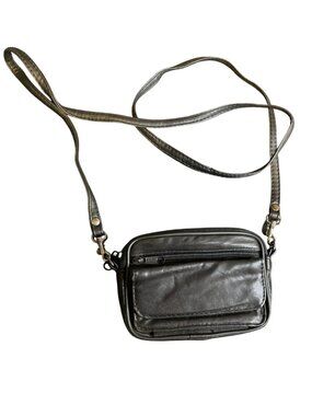 Crossbody Bag Genuine Leather Black Compact Adjustable Strap Compartments